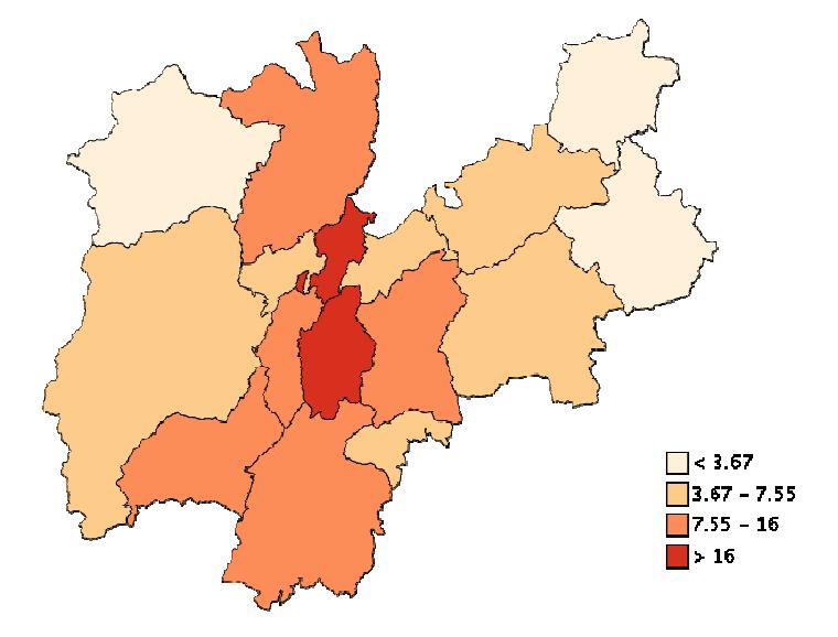 Il dato aggregato relativo all intera Comunità della Valle di Cembra è di 7,22%. Il dato relativo alla Provincia Autonoma di Trento è del 7,56%.