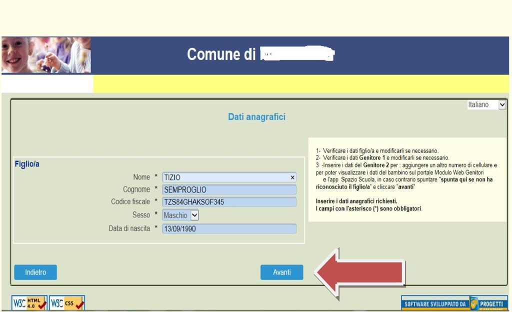 Immettere o Modificare i dati del proprio figlio e