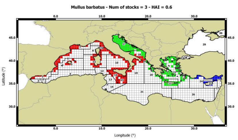 Figura 1 - Mappa delle unità di stock di triglia di fango ottenute dal progetto STOCKMED (Fiorentino et al., 2015).