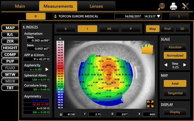 Tutte le funzioni accessibili in una sola videata 1 13 17 12 2 14 15 18 3 4 5 6 7 16 19 8 9 10 11 20 19 21 Data Base Paziente & Acquisizione 1 11 Topografia 2 12 Visualizzazione contemporanea OD/OS 3