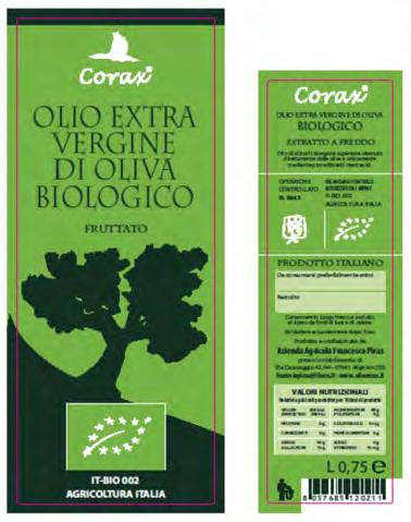 1 Classificato Sezione Biologico Corax Azienda agricola Piras Francesco Alghero (SS) c. 366 82 07 515 / 340 38 13 887 frantoiopiras@libero.it www.oliocorax.