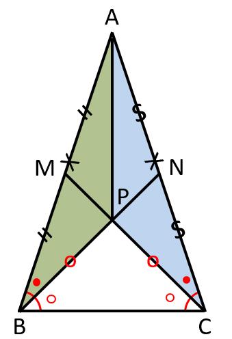 Problema 5 Sia ABC un triangolo isoscele di base BC e sia P il punto di intersezione delle mediane BN e CM. ostra che AP è la bisettrice dell angolo al vertice del triangolo isoscele.