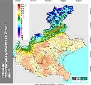 Andamento climatico in Veneto L andamento degli ultimi 25 anni delle temperature medie annue, registra trend in deciso aumento (+1.3 C/25 anni).