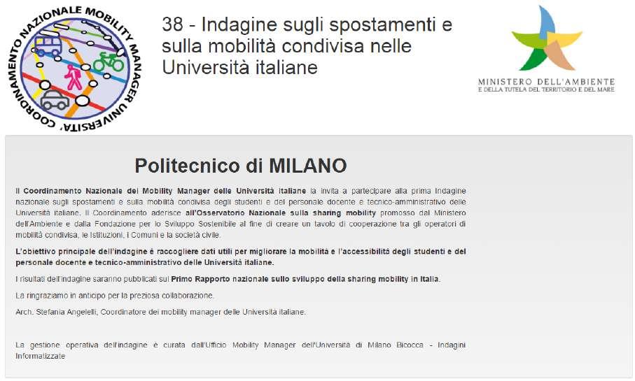 PSCL: questionario integrazione con progetti nazionali 30 Prima indagine nazionale mobilità universitaria Partecipazione del Politecnico di Milano