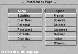 TV TITLE DVD SELECT 'enter' SETUP U N I D I S K S C Con il tasto spostarsi all opzione Disc Menu [Menu disco]. Vengono visualizzate le opzioni per le lingue.