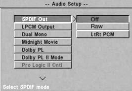 Menu di configurazione Setup audio Uscita SP/DIF (solo uscite digitali) Impostazione predefinita: Disabilitato Se non si usano le uscite audio digitali del lettore UNIDISK SC, scegliere Disabilitato.