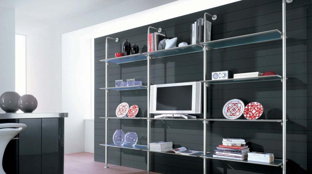 LIBRERIA MODO FINITURA BRILL H 219 DESCRIZIONE Palo con piede e attacco a muro finitura brill con supporto orizzontale DESCRIZIONE