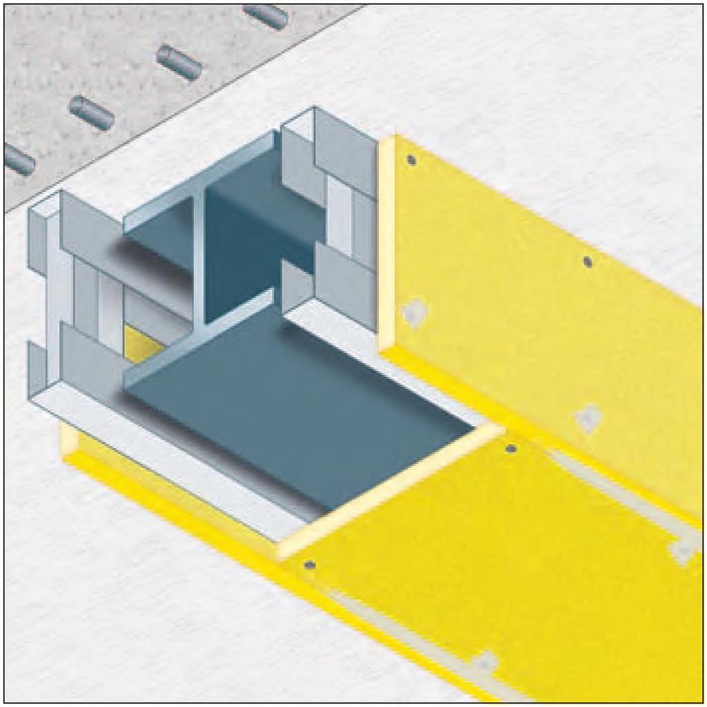 montanti verticali a C 50x50x0,6 mm posti agli angoli del pilastro, inseriti in guide a U 50x40x0,6 mm poste alla base ed alla sommità del pilastro.