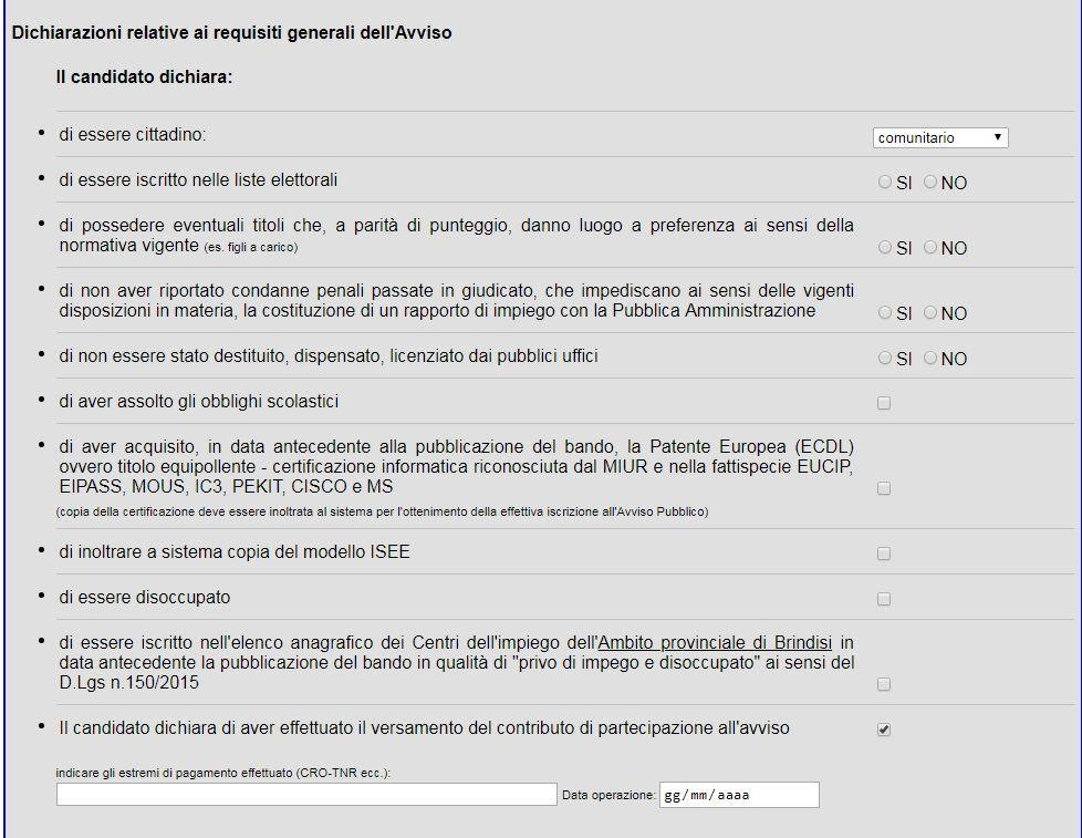 2. Compilazione della domanda Cliccando il tasto compila domanda presente nel menù utente, si accede al modulo di compilazione.