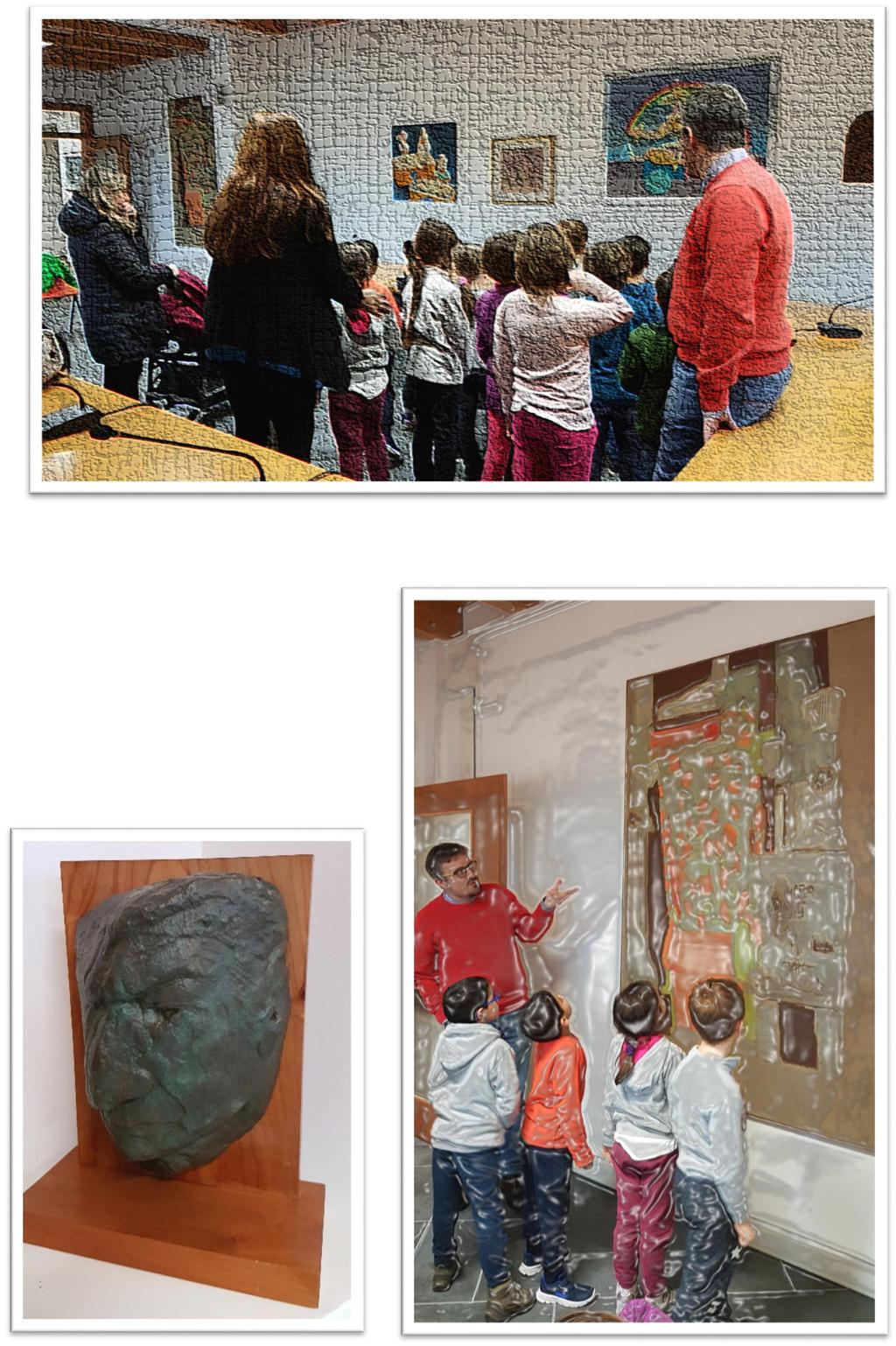 I bambini ammirano i quadri appesi alle