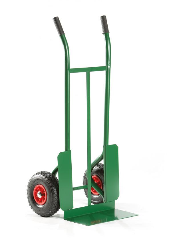 260x85 mm Frame: tubular Ø 30x1,5 mm Plate: 400x250x3 mm Height: 110 cm Maximum weight capacity: 150 Kg Plastic handles Wheels: pneumatic or puncture proof roller-bearing Ø 260x85 mm Carrello