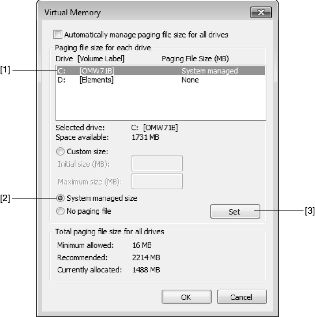 Progettazione e messa in servizio con Windows 7 Embedded Esempi di applicazione durante il funzionamento della sezione Windows 5 6. Si apre la finestra di dialogo "Virtual Memory".