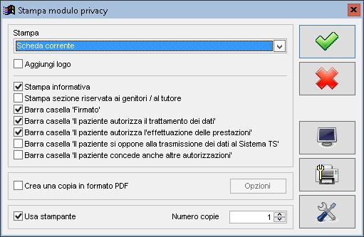 PERSONALIZZAZIONE DEL MODULO PRIVACY Per personalizzare il modulo privacy da stampare, dalla lista delle schede anagrafiche