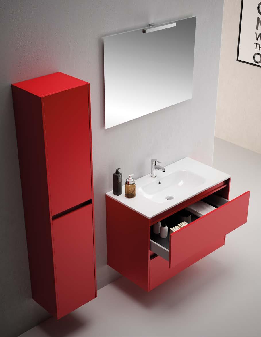 AGNESE Mobile bagno sospeso L 90 colore rosso opaco, composto da due cassetti con