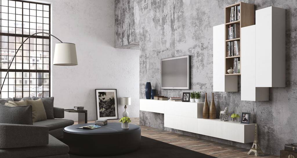 PARETE ATTREZZATA MILLEIDEE ZONA GIORNO - LIVING ROOM È IL SISTEMA A MODULI COMPONIBILI PER SOLUZIONI D ARREDO PERSONALIZZATE CHE RAPPRESENTANO LA PROPRIA VISIONE DELLA CASA.