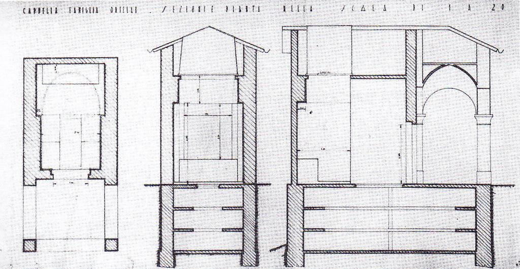 Disegni dell'edicola funeraria per Domenico Ortelli Credits foto NOVATI, Alberto, PEZZOLA, Aurelio, Il mutevole permanere dell'antico: Giuseppe Terragni e gli architetti del Razionalismo