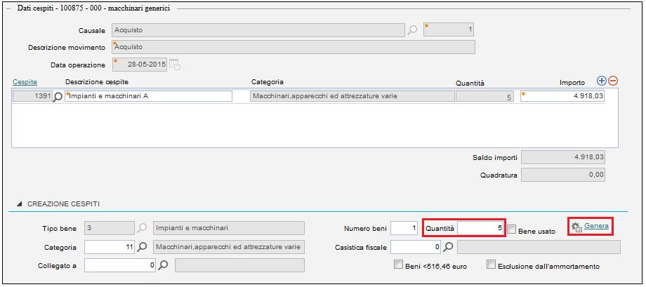 indicato nella fattura d'acquisto (importo corrispondente ad un unico cespite) ma il bene sarà composto da più quantità.