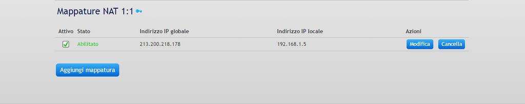 Con il pulsante «Cancella» potete cancellare le regole NAT 1:1 esistenti. 1.7 Attivare/disattivare regole NAT 1:1 Nella scheda Indirizzi pubblici del menu Impostazioni, Rete sono elencate le regole NAT definite.