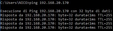 Verificare eseguendo ping <indirizzo ip scelto> sarà libero se il comando visualizzerà richiesta scaduta o host di destinazione non raggiungibile come in fig3.