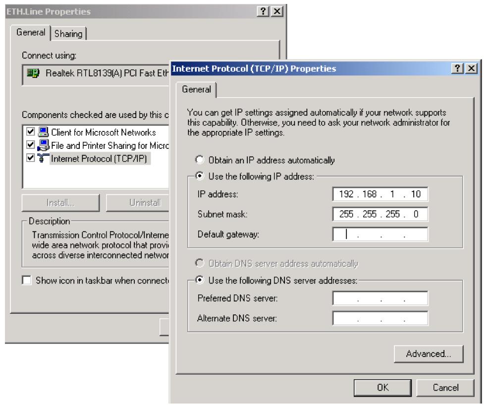 Figura 1 Impostazioni di rete per la configurazione Successivamente, lasciando sempre il DHCP dello strumento disabilitato, procedere in alternativa come segue: Collegare il PC direttamente ad R8