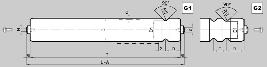 BELT DRIVEN LIVE AND FRICTION ROLLERS C25 RULLI CON GOLE RICAVATE SUL TUBO IN ACCIAIO ROLLERS WITH GROOVES MADE DIRECTLY ON THE STEEL TUBE SERIE / SERIE CODICE / CODE G1 306112 G1 M8 306113 G1 M8