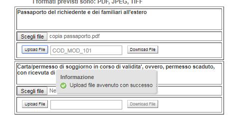 fare clic su upload file, è possibile scaricare sul proprio computer il file appena caricato facendo clic su download file, in caso di errore (scelta del file sbagliato) è possibile effettuare il