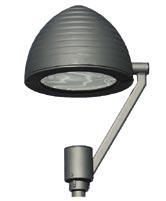 CE EN 60598/1-2-3 IP 65 FLY Apparecchio con attacco testapalo Ø 60 o 102 mm completo di braccio in acciaio. Calotta superiore ed anello inferiore in fusione di alluminio.