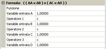 Memoria giorno di riferimento Visualizzazione TAPPS 2 L'operazione di calcolo si basa sulla successiva formula: Funzione ((A Operatore 1 B) Operatore 2 (C Operatore 3 D)) Il primo campo "Funzione"