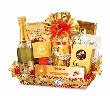 Cesti Natalizi My Lord 18,80 Pandoro classico incartato a mano Maina g 700, Spumante dolce Costa Savella cl 75, Torrone morbido alle mandorle Vergani g 75, Tavoletta cioccolato extra fondente 70%