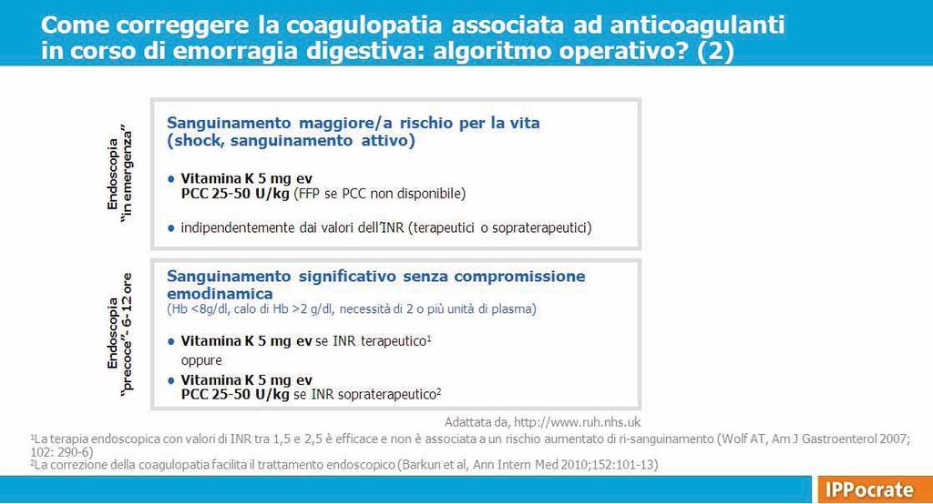 Nel caso di un sanguinamento rilevante senza compromissione emodinamica, definito da valori di Hb <8 g/dl, da un calo del valore di Hb >2 g/dl o dalla necessità di somministrare almeno due unità di