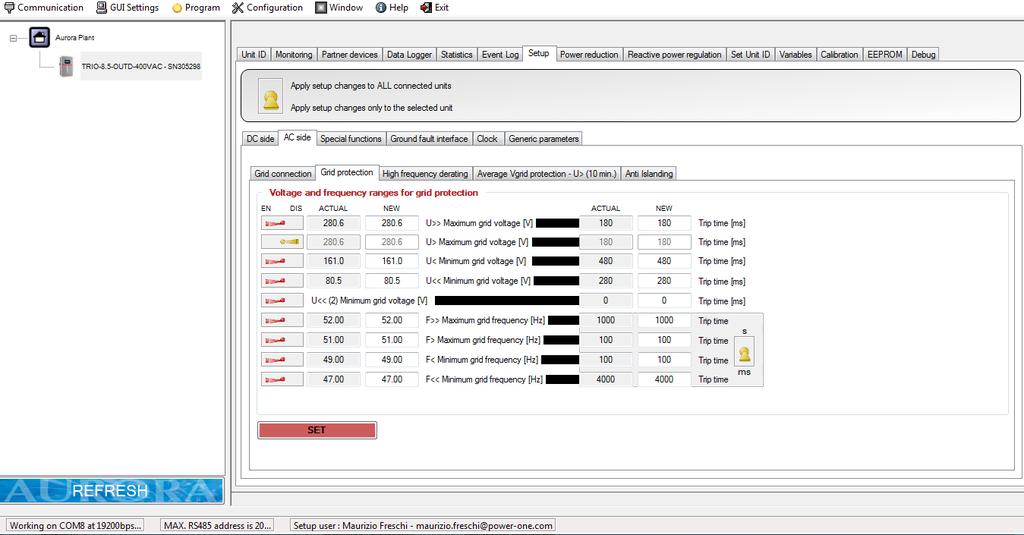 5.2 Modifica delle soglie utilizzando il software AURORA MANAGER LITE Scaricare il Software AURORA MANAGER LITE nell area riservata agli utenti registrati nel sito