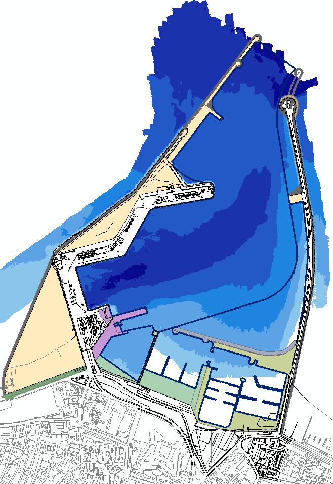 Piano Regolatore Portuale vigente Attuale assetto del porto area commerciale approdo turistico zona pesca darsena pescatori il PRP èstato digitalizzato, georeferenziato e sovrapposto alla cartografia