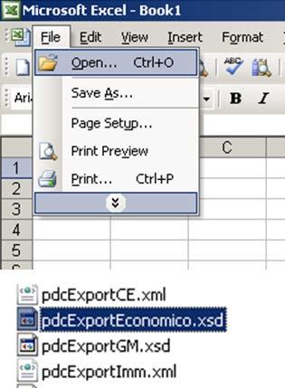 2.5.2.2 MS Excel Versione 2003 I passi da seguire per il popolamento del file XML attraverso MS Excel 2003 sono illustrati di seguito.