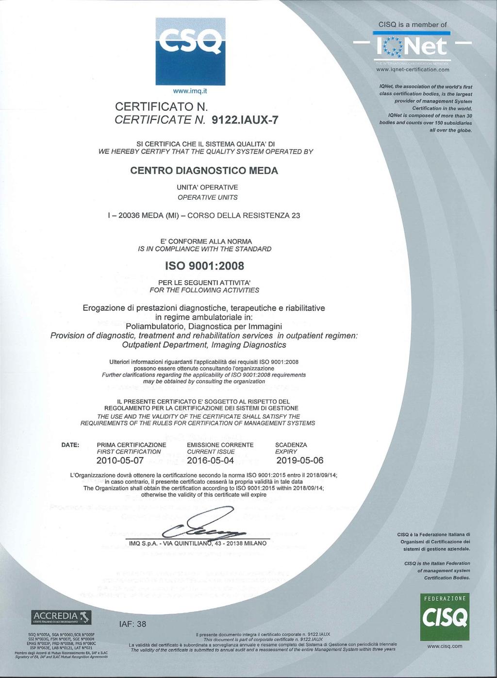 norma UNI EN ISO 9001:2008.