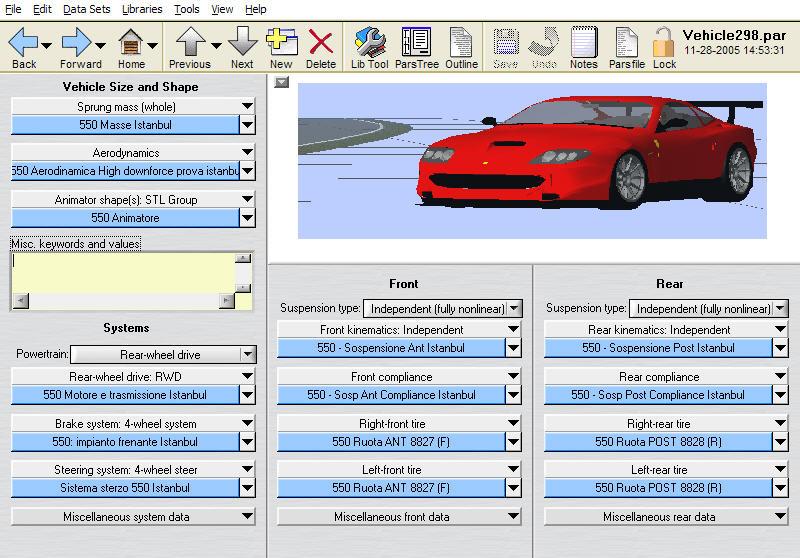2) Applicazione del codice di calcolo CarSim per lo studio del comportamento dinamico della vettura da competizione Ferrari 550
