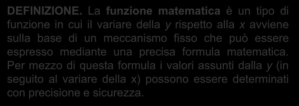 3 Le funzioni matematiche Indicando con x gli elementi dell insieme A (dominio) e con y gli elementi dell insieme B (codominio) possiamo dire che DEFINIZIONE.