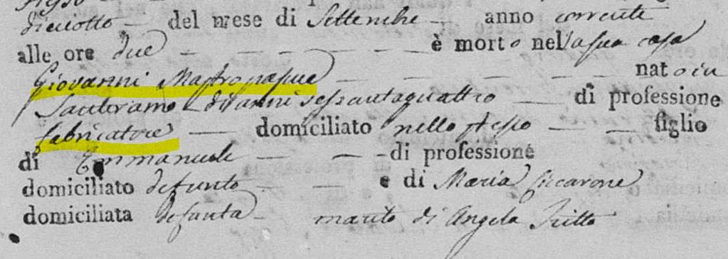 Giovanni Mastropasqua muratore, 1762-1825 LA GENEALOGIA DI