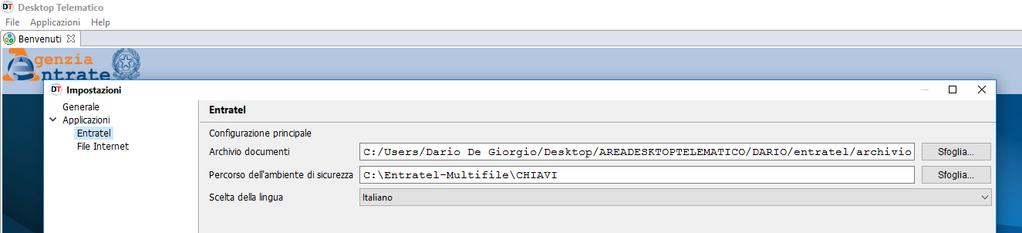 impostazioni/applicazioni/entratel le cartelle di trattamento per la firma 2) Entrare nella procedura Software Elmas eseguire l aggiornamento del menu tramite l apposita funzione accessibile