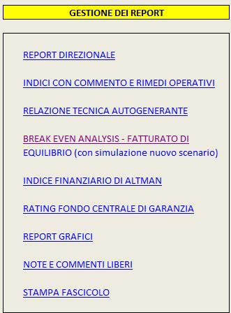 GESTIONE DEI REPORT Tramite il sottomenu GESTIONE DEI REPORT è possibile visualizzare ben 7 REPORT autogeneranti, cioè