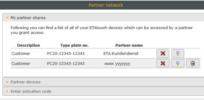 Il proprietario della caldaia deve accedere al menu [Partner network]. PROPRIETARIO DELLA CALDAIA Aprire il sottomenu [My partner shares].