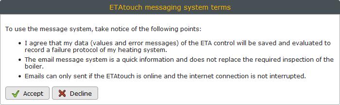 Sistema di notizie Configurazione dell sistema d avviso via Email Configurazione del sistema di notizie Con il «sistema di notizie ETAtouch» (ETAtouch messaging system) vengono salvati fino a 5