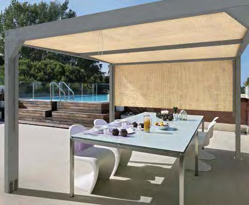 8008, Bianco 0010, Grigio 7046 Vantaggi Pergola dal design semplice e innovativo di grandi dimensioni, versatile, ideale per creare nuove zone d ombra. Si consiglia di utilizzare il portapalo cod.