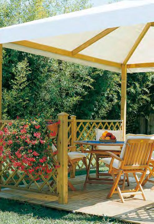 STRUTTURE Gazebo Twig Cherry - 400 x 400 copertura PVC 4 pali bilama di xx210 cm fascioni e travi di copertura di sezione 4,5x cm tutto in legno impregnato in autoclave telo di copertura antistrappo