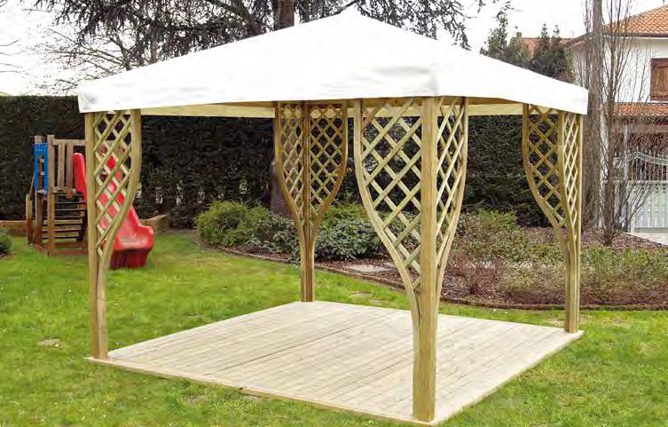 STRUTTURE Gazebo Calice Pocket New 4 pali 7x7x210 cm Fascioni e travi di copertura 4x cm 8 griglie decorative ad angolo per una migliore stabilità della struttura Tutto in legno massello impregnato