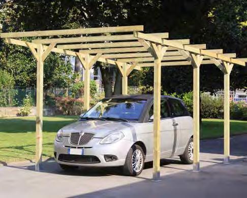 STRUTTURE Carport Lupo New In legno di conifera impregnato in autoclave pali sez.cm x. h min cm 225 h max 253.