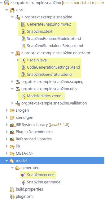 4.3. PROGETTAZIONE 75 il file da processare e che ne filtra il contenuto (Main.java), il code generator richiamato da questo (Snap2inoGenerator.
