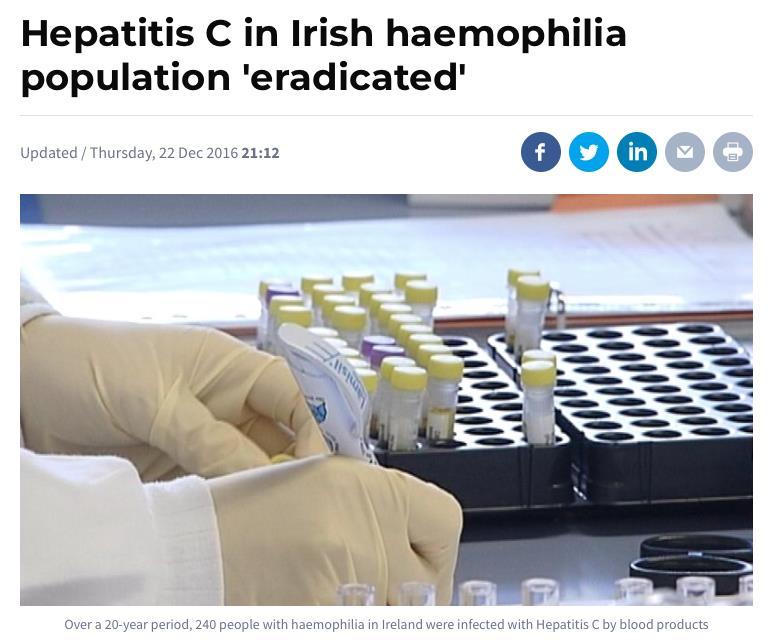 Microeliminazione: puo essere di bassa scala ma pur sempre di buon impatto IRLANDA Trattamento HCV negli emofiliaci Solo 240 pazienti con emofilia ed HCV in Irlanda