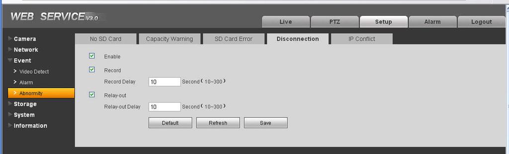 4.3.3 Abnormity (Anomalia) Include cinque stati: No SD Card (Nessuna scheda SD), Capacity Warning (Avvertenza capacità), SD Card Error (Errore
