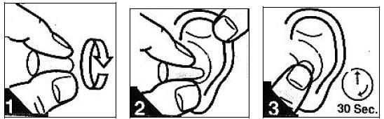 Gli inserti auricolari devono essere indossati mediante la seguente procedura: 1. Accertarsi che le dita delle mansi siano ben pulite ed esenti da oli e polveri 2.