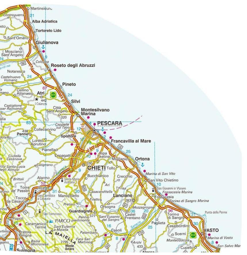 Figura 4. Cartografia della costa della regione Abruzzo. Il progetto interessa l area costiera del litorale abruzzese antistante il Comune di Pescara, da Via A.